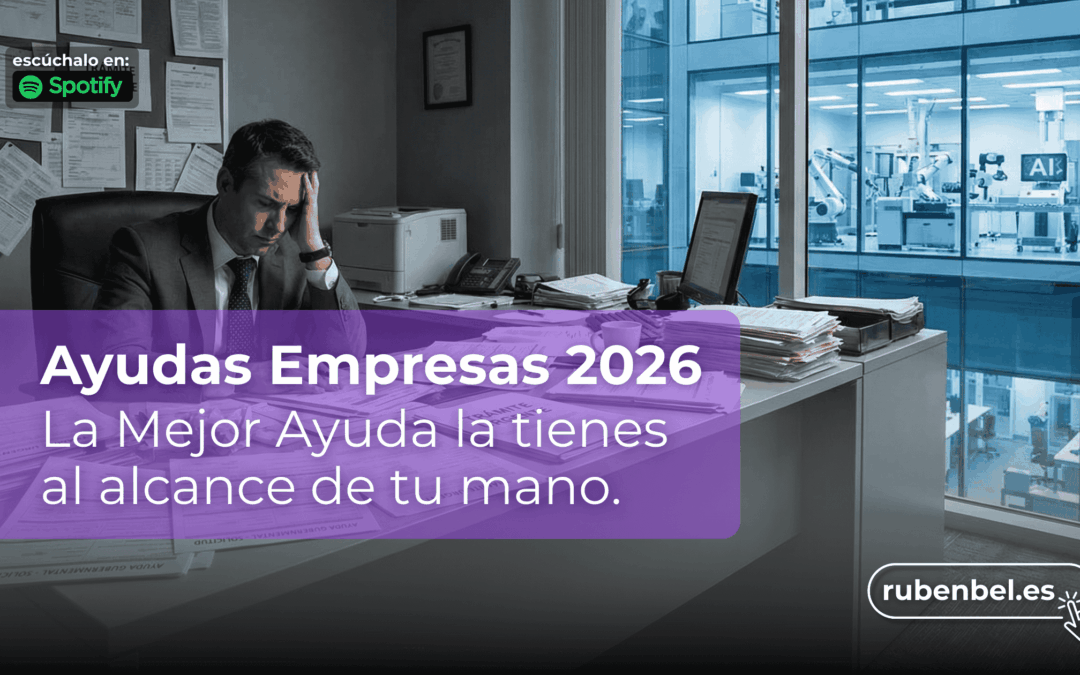 Empresario frustrado entre papeles de subvenciones mientras su competencia avanza con inteligencia artificial.